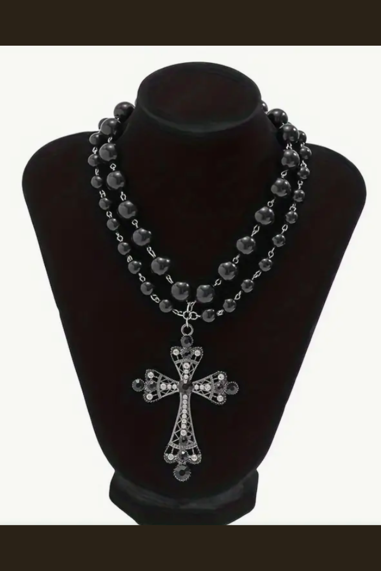 BLACK PEARLS CROSS NECKLACE