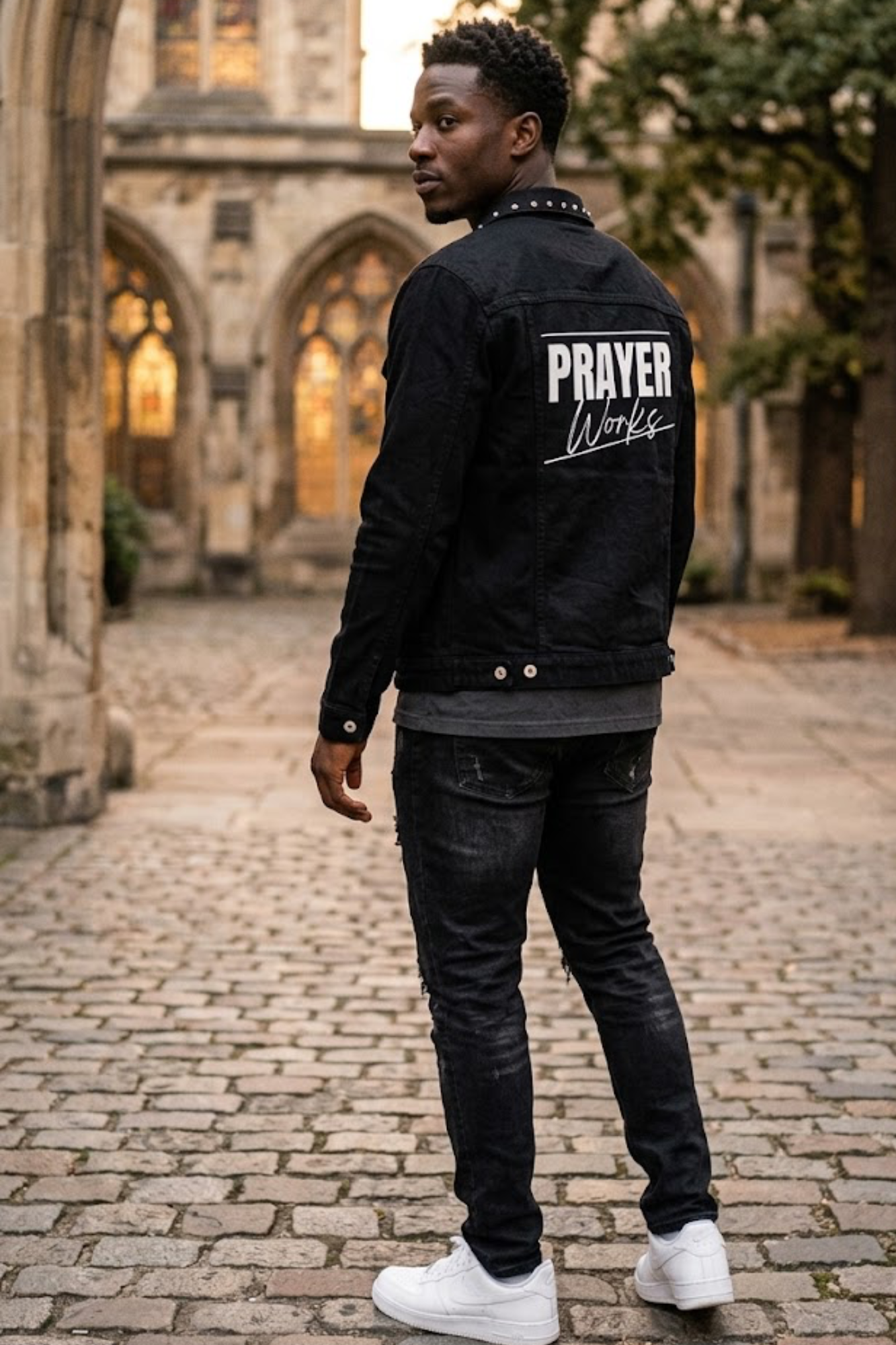 PRAYER WORKS DENIM STUD MENS JACKET