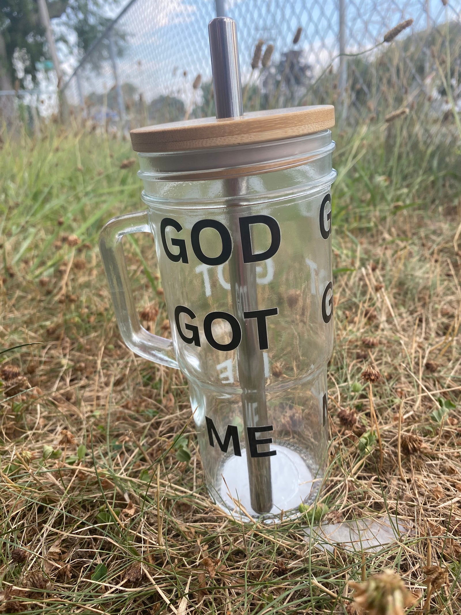 GOD GOT ME GLASS JAR