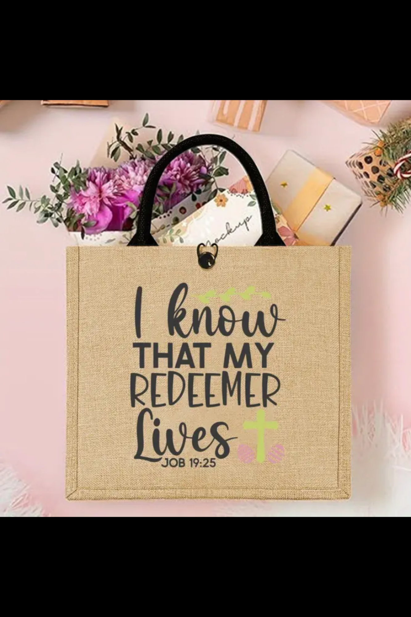 MY REDEEMER LIVES TOTE BAG
