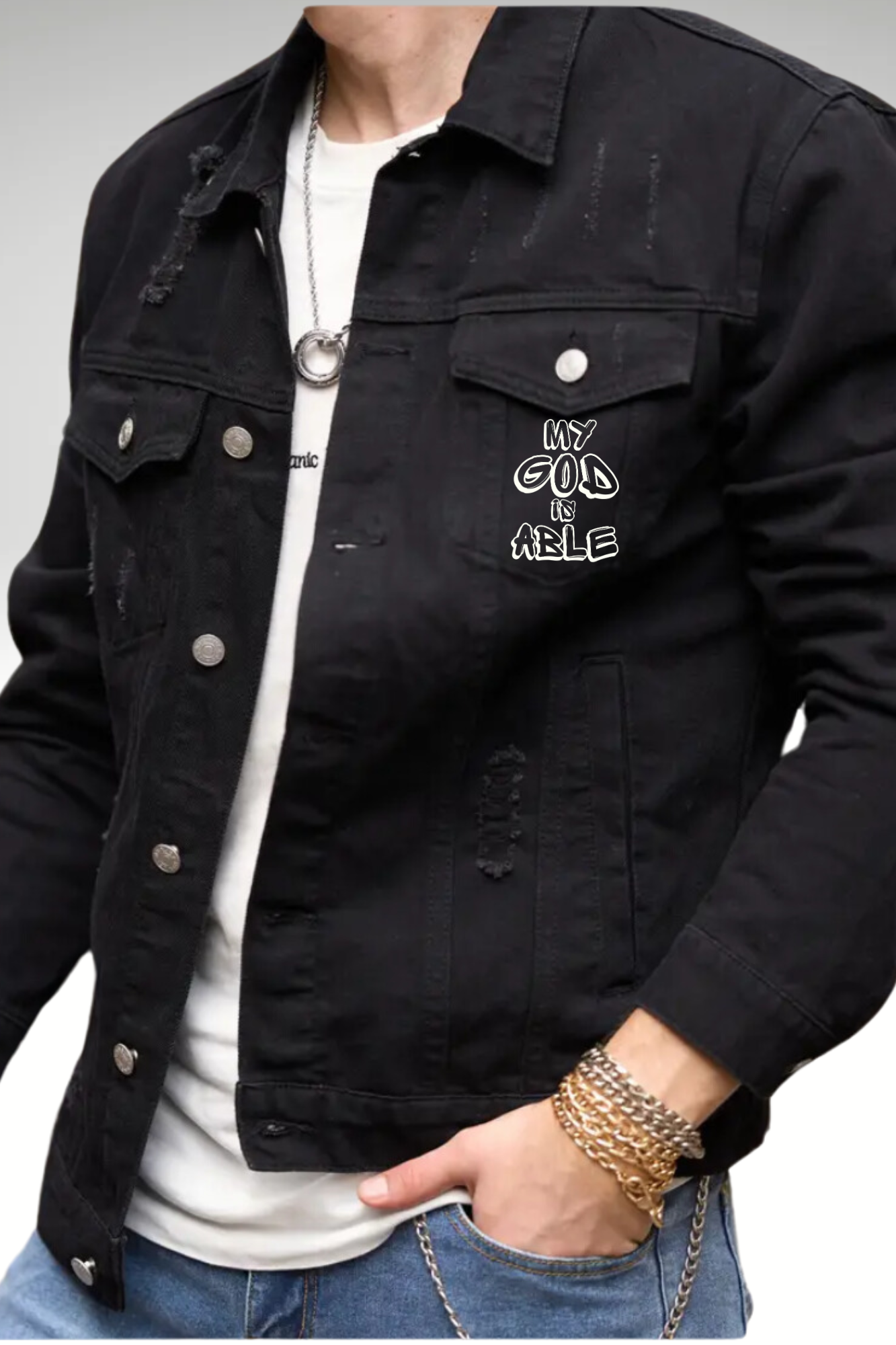 MY GOD IS ABLE MEN'S DENIM JACKET