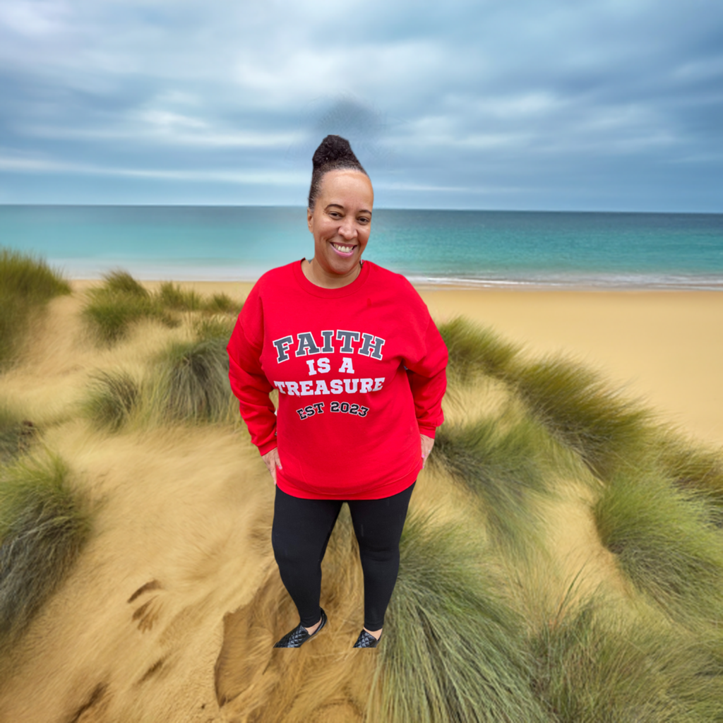 FAITH IS A TREASURE EST RED SWEATSHIRT
